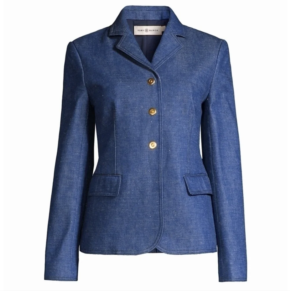 New Tory Burch Raw Denim Unwashed Rinse Blazer/Suit Jacket NWT Size 8